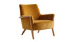 © Marie - Stylish mustard yellow velvet armchair with light wooden frame and legs, a comfortable piece of modern furniture isolated on transparent background PNG