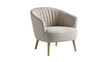 © PAPADOMUS - Modern beige fabric armchair with fluted backrest and wooden legs, isolated on transparent background, comfortable furniture for contemporary interior design PNG