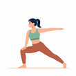 © Gayan - Minimalist Flat Vector Illustration of a Young Asian Woman Practicing Yoga in Earthy Terracotta and Sage Green Tones, Focused Fitness Concept Isolated on White Background