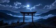 © CRISPIFLY - Serene Nightscape Japanese Torii Amid Misty Hills