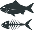 © AR Creations - Fish and Fish Skeleton Vector Illustration Set - Dark Grey Silhouette Icons for Seafood Design