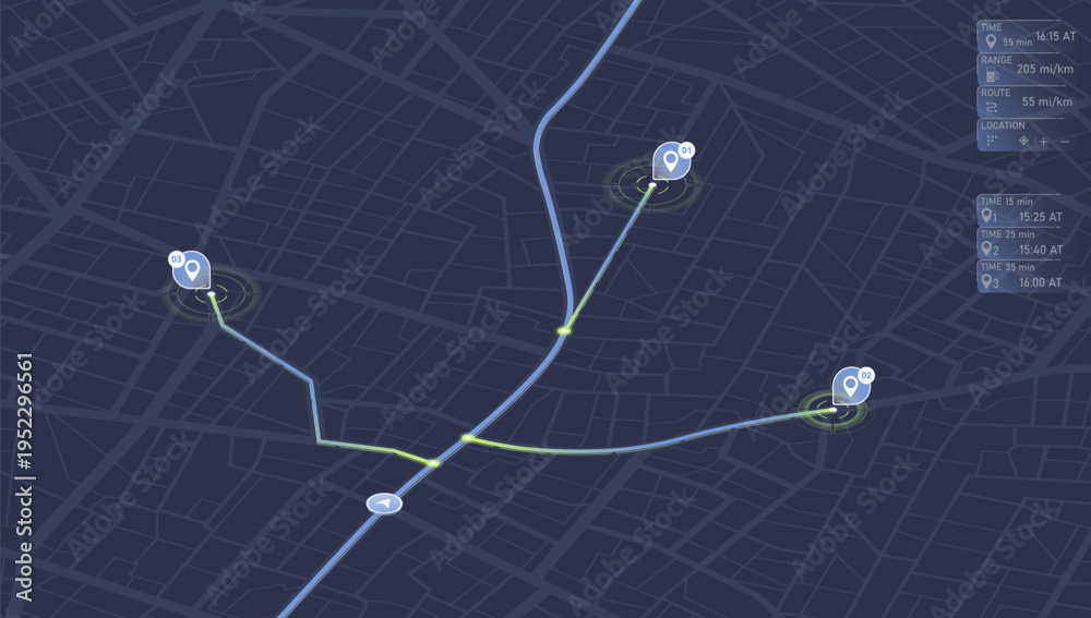 User Interface Navigation Path Image vectorielle Stock Dark Navigation Map Interface with Multiple ...
