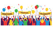 © SADIKUR - Crowd celebrating festival with balloons banners and confetti
