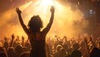 © Maja - A woman with arms raised stands before a lively concert crowd