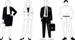 © Md - Minimalist black and white line art of professional business people standing in formal attire for corporate use