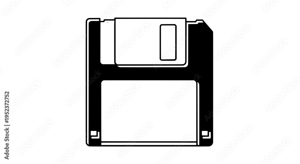 Floppy disk icon with black outline and white interior details, retro ...