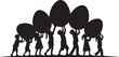 © MdSabbir - Children Carrying Large Easter Eggs Silhouette Holiday Vector Illustration