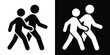 © bibin - Silhouette style icon of two people walking together. Vector graphic representing pedestrians, commuting, public movement, or a walking tour. Modern flat design for signage and web.