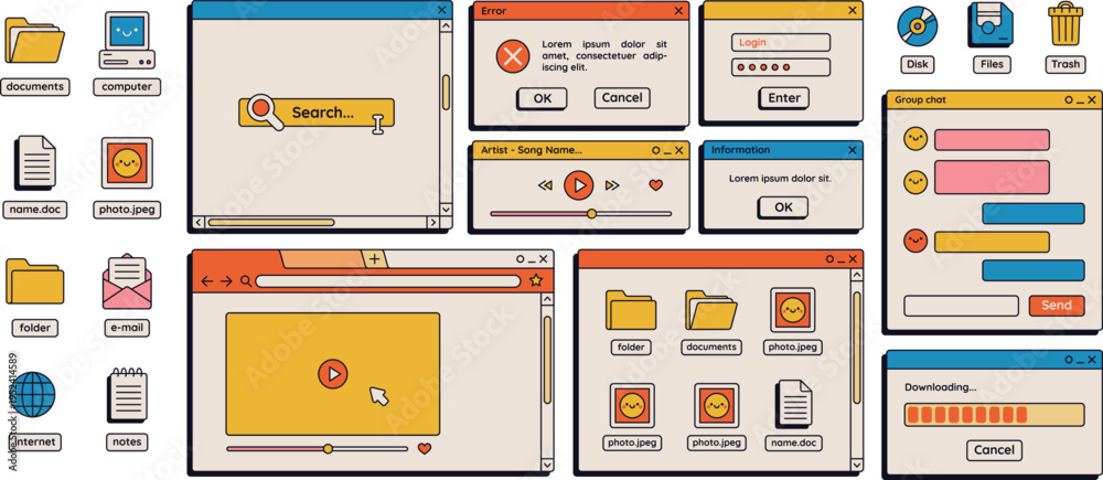 Image vectorielle Stock Retro User Interface Elements Set, Vintage ...