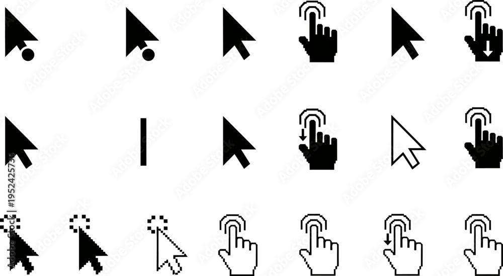 mouse cursor icon set, mouse click icon, arrow cursor, hand pointer ...