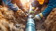 © TensorSpark - Construction worker installing corrugated drainage pipe in an excavation trench for underground utility and water management infrastructure repair.