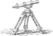 © Purple_Lamp - Vintage theodolite survey instrument on tripod detailed sketch drawing for measuring angles and land survey