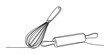 © Bobita - Continuous one line drawing of a kitchen whisk and a rolling pin for baking and cooking