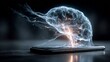 © racesy - Holographic AI brain concept on smartphone with futuristic digital glow
