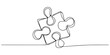 © DESIGN LINE - puzzle continuous one line drawing, Puzzle in one continuous line drawing. Jigsaw with two piece is teamwork concept in simple linear style. Business and team symbol in in Editable stroke. Minimalist