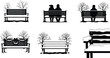 © Clipart Galaxy - Park bench silhouettes, seasonal design, winter scene, holiday decor, emotional moment, vector illustration, CAD drawing, flat style