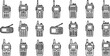 © pixsource - Black and White Line Art Illustration of Various Walkie-Talkies and Two-Way Radios for Technology