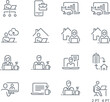 © Ayan - Collection of simple outline icons representing remote work, home office, and business activities
