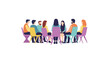 © Ubay - A diverse group of people sits in a circle on colorful chairs, facing each other, suggesting a meeting, therapy, or support group.