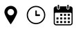 © Creavlix - date time location notification icon set. Address, time, calendar bell notification icons collection. Clock, Address location and date Calendar symbol