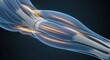 © Almas Ikhwan - Detailed anatomical illustration of human arm muscles and tendons with glowing energy.