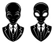 © Kumamoto - Alien wearing formal business suit and tie in black and white graphic portrait style