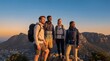 © ArtStockVault - Group of Diverse Hikers Looking at Mountain View at Sunset