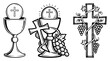 © AnimalZOO - Holy communion symbols featuring chalice host and cross with grapes in clean line art style