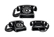 © Sanych - Rotary dial telephone desk set. Black and white dot style with halftone texture and high contrast. Halftone texture with partial solid black fills smoothly