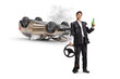 © Ljupco Smokovski - Drunk man with a steering wheel next to an overturned car