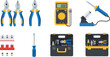 © MstBeauti - Electrical tools and equipment set, pliers multimeter soldering iron screwdriver toolkit, wiring and repair instruments, professional electrician kit, maintenance