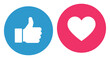 © Rakib - like and love icon button set, thumbs up and heart icons in circle button shapes, social media notification symbols, emoji post reactions collection, approval and favorite signs, clean vector