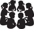 © BIPLABKUMAR - Black Silhouettes of Children Talking in Circle white background