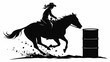 © LAXMI - Silhouette of a rider on a galloping horse, barrel racing in a rodeo event, showing speed and skill