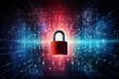 © nsit0108 - Red padlock visualizing cybersecurity, protecting digital information and network data flow against threats