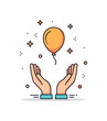 © Настя Шевчук - Stress release open hands letting a tied balloon float upward symbolizing freedom from pressure. The balanced badge composition communicates lightness,