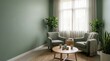 © Alexandra - Cozy counseling room interior with armchair and potted indoor plant in sage green tones. Calm environment for psychotherapy session. Comfortable space for mental health and relaxation.