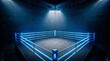 © Lena - An empty boxing ring, illuminated by blue lights within a darkened arena—awaiting a bout.