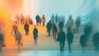 © Ines - Blurred Motion of Diverse Crowd Moving Upward in a Brightly Lit Hallway.