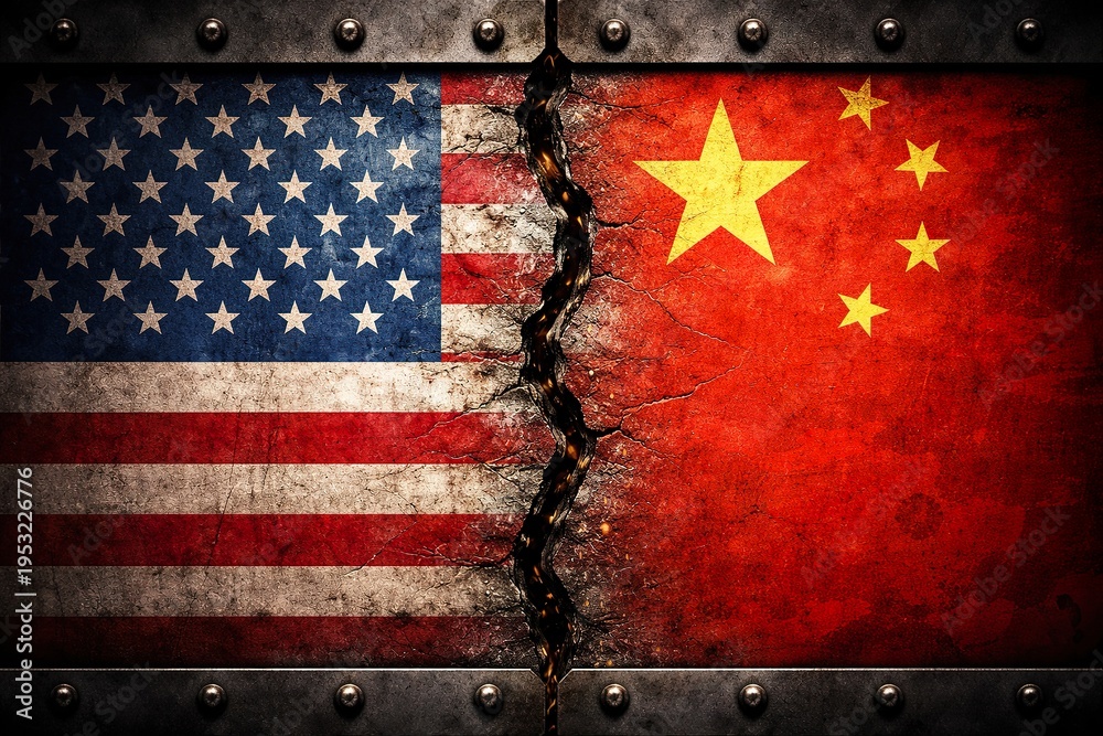 Geopolitical Rivalry USA and China split wall flags economic rivalry and geopolitical ...
