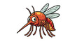 © Muttaqin - A cartoon illustration of a friendly mosquito with red and yellow stripes, featuring big eyes and long legs, against a white background, suitable for educational and children's content