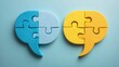 © Anat art - Two puzzle pieces come together to form a speech bubble symbolizing clear communication. Both pieces are on a blue background.
