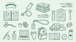 © KN collection - A comprehensive collection of medical equipment and supplies, including diagnostic tools, personal protective gear, and educational resources, presented in a clean, illustrative style.