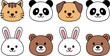 © RafatStock - Cute kawaii animal head icon collection featuring cat panda dog rabbit and bear in flat and outline styles