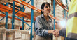 © peopleimages.com - Happy woman, warehouse and logistics with handshake for partnership, b2b or shipping service. Female person, supplier or distributor shaking hands with smile for storage agreement or deal in depot