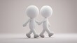 © kirania - Two White 3D Figures Walking Together Holding Hands.
