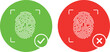 © Nasir55 - Green accepted fingerprint with checkmark and red rejected fingerprint with X, biometric security authentication