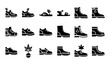© ema - Eco-friendly footwear icon pack with sustainable, vegan, and plant-based shoes in modern black vector design