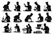 © GlebAbukan - Silhouette illustrations of chefs cooking in various poses.