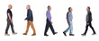 © Curto - side view of a group of mature men walking on a white background